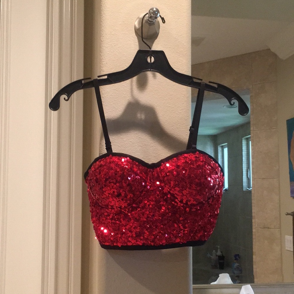 Red sequin bralette with support